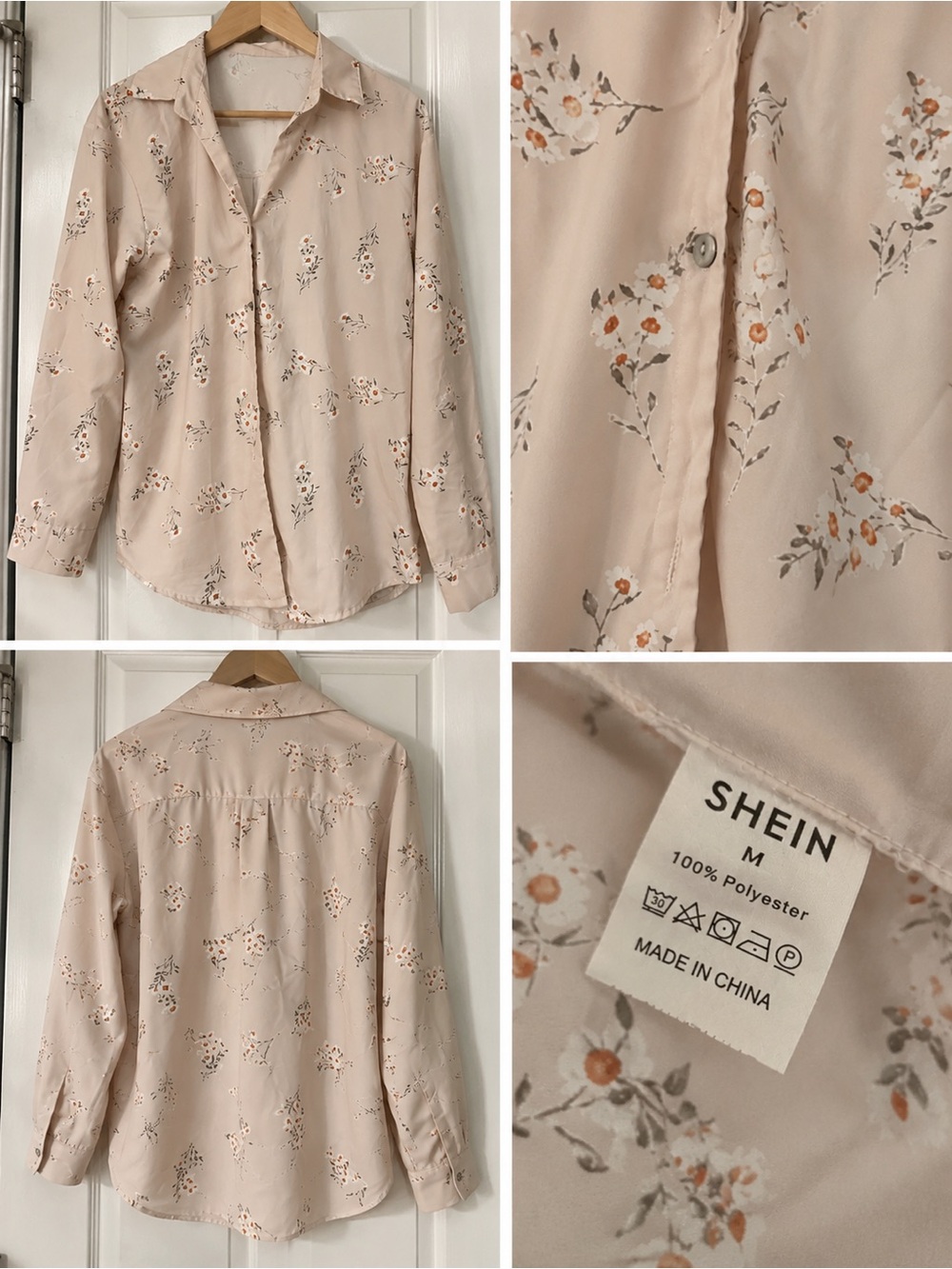 SHEIN Light Blush Floral Button-Down Shirt, size medium